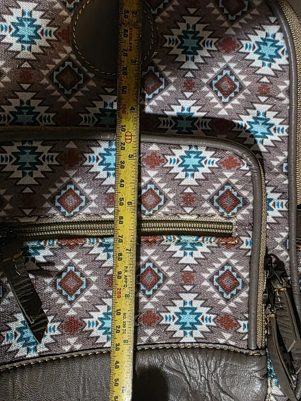 Myra Bag Brown, Teal & White Patterned Backpack